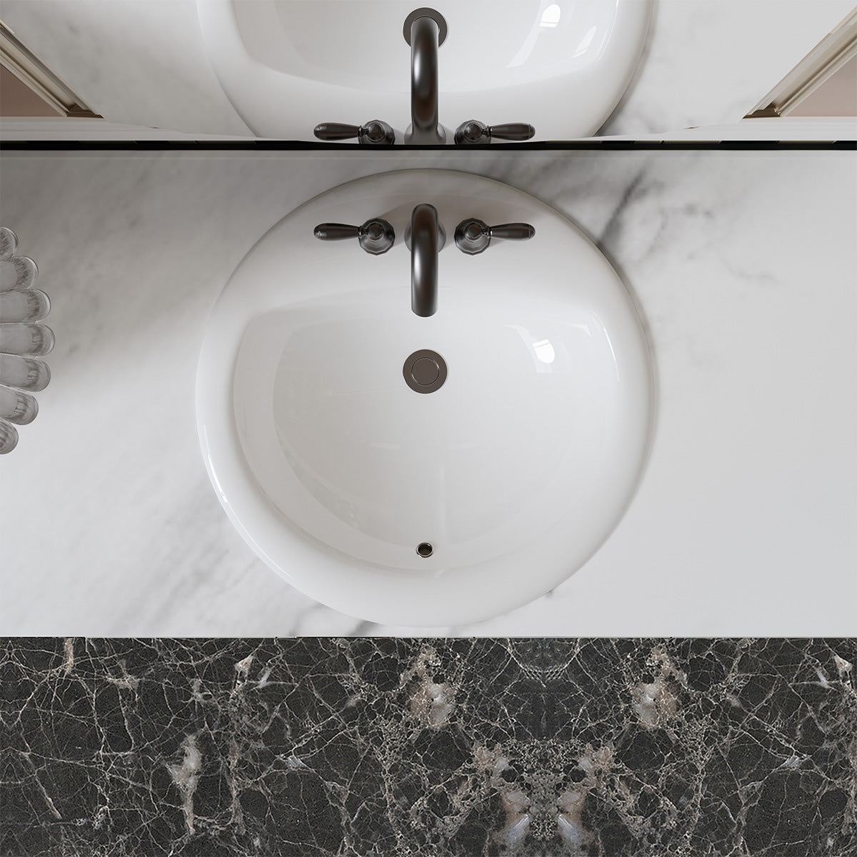 Santa Monica 19 in. Bathroom Sink in White Ceramic Round Drop-In with Overflow and 4 in. Faucet Holes