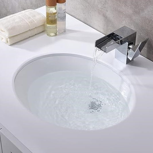 Newport 17-1/3 in. Bathroom Sink in White Ceramic Oval Undermount with Overflow