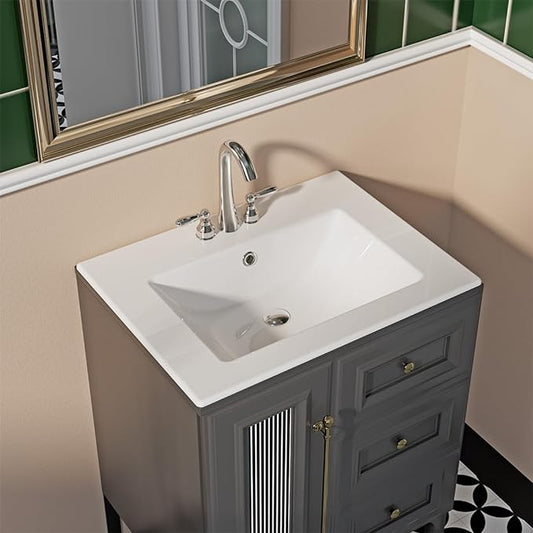 Huntington Beach 24 in. Bathroom Sink in White Ceramic Rectangular Drop-In with Overflow and Single Faucet Hole