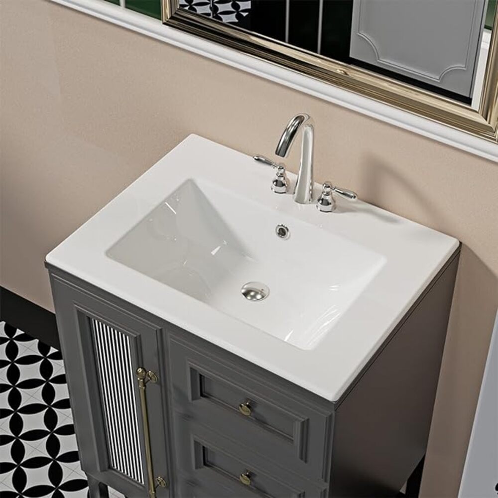 Huntington Beach 24 in. Bathroom Sink in White Ceramic Rectangular Drop-In with Overflow and Single Faucet Hole