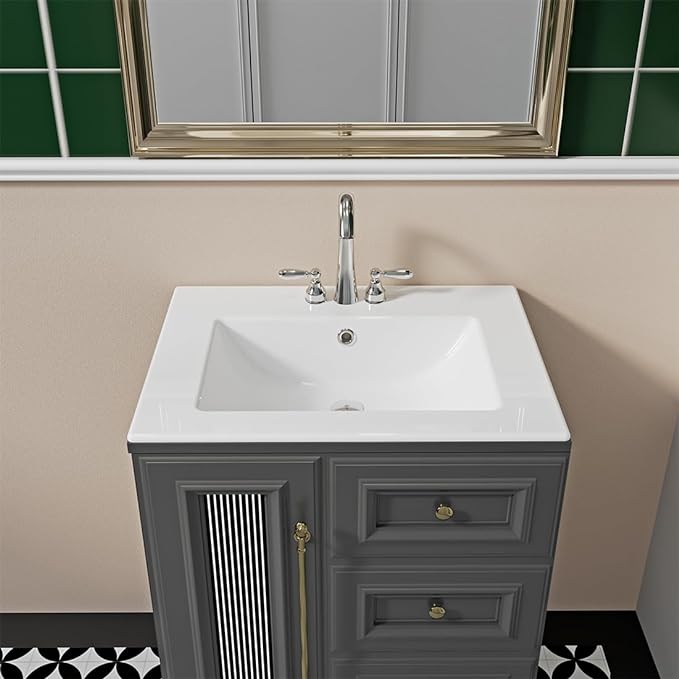 Huntington Beach 24 in. Bathroom Sink in White Ceramic Rectangular Drop-In with Overflow and Single Faucet Hole