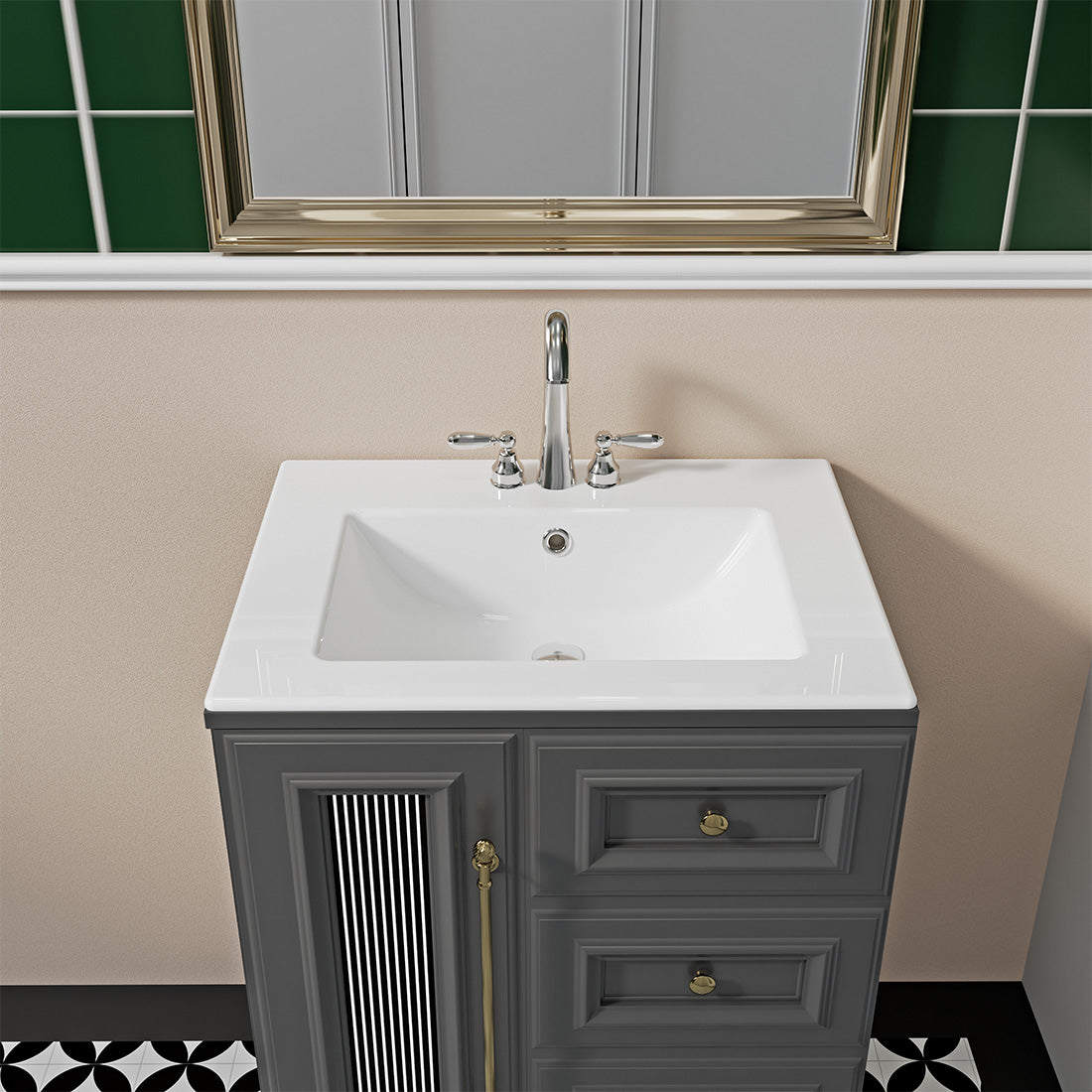 Huntington Beach 24 in. Bathroom Sink in White Ceramic Rectangular Drop-In with Overflow and 4 in. Faucet Holes
