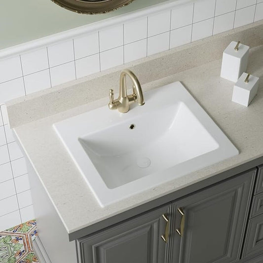 Laguna Beach 21-5/8 in. Bathroom Sink in White Ceramic Rectangular Drop-in with Overflow and Single Faucet Hole