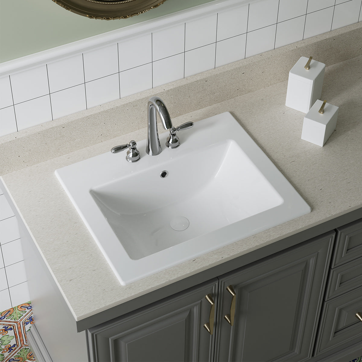 Laguna Beach 21-5/8 in. Bathroom Sink in White Ceramic Rectangular Drop-In with Overflow