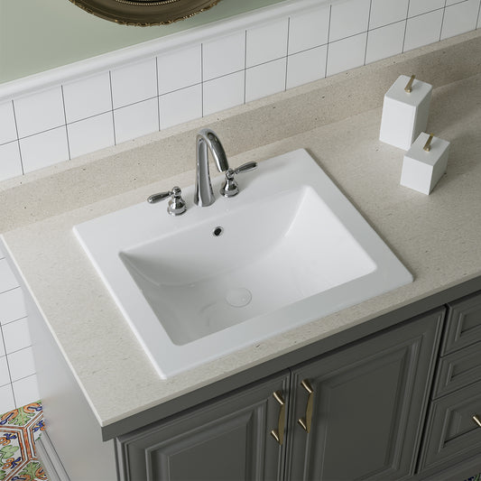 Laguna Beach 21-5/8 in. Bathroom Sink in White Ceramic Rectangular Drop-In with Overflow