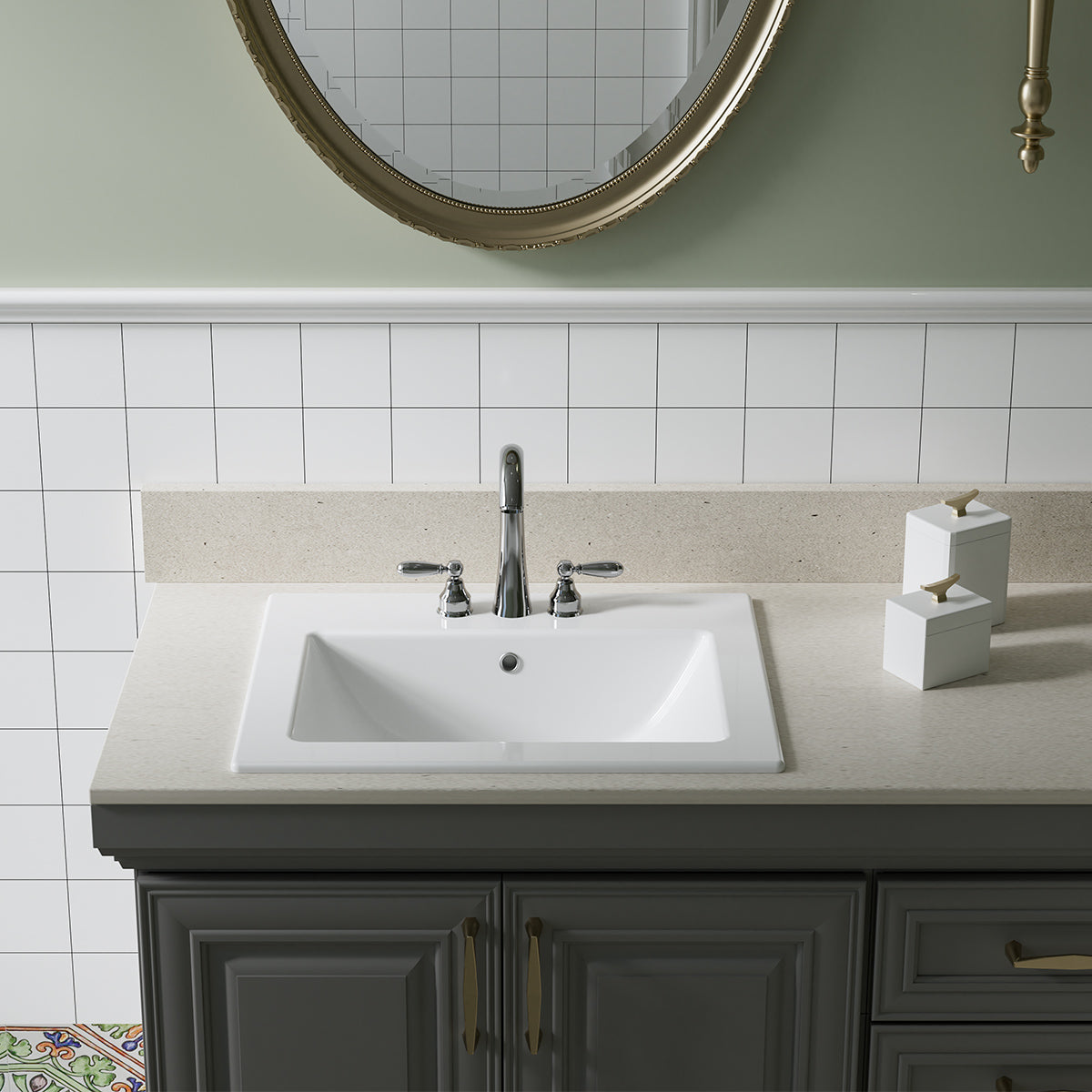 Laguna Beach 21-5/8 in. Bathroom Sink in White Ceramic Rectangular Drop-In with Overflow