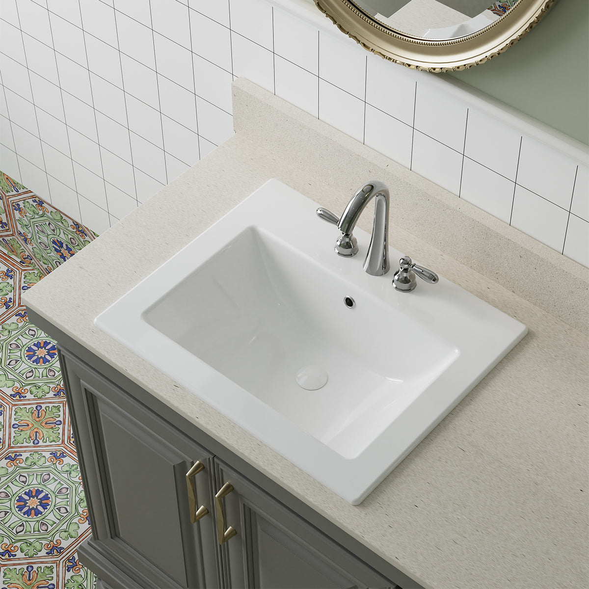 Laguna Beach 21-5/8 in. Bathroom Sink in White Ceramic Rectangular Drop-In with Overflow