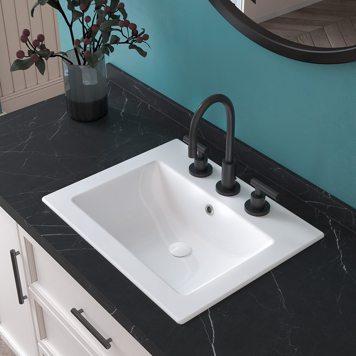Laguna Beach 21-5/8 in. Bathroom Sink in White Ceramic Rectangular Drop-In with Overflow