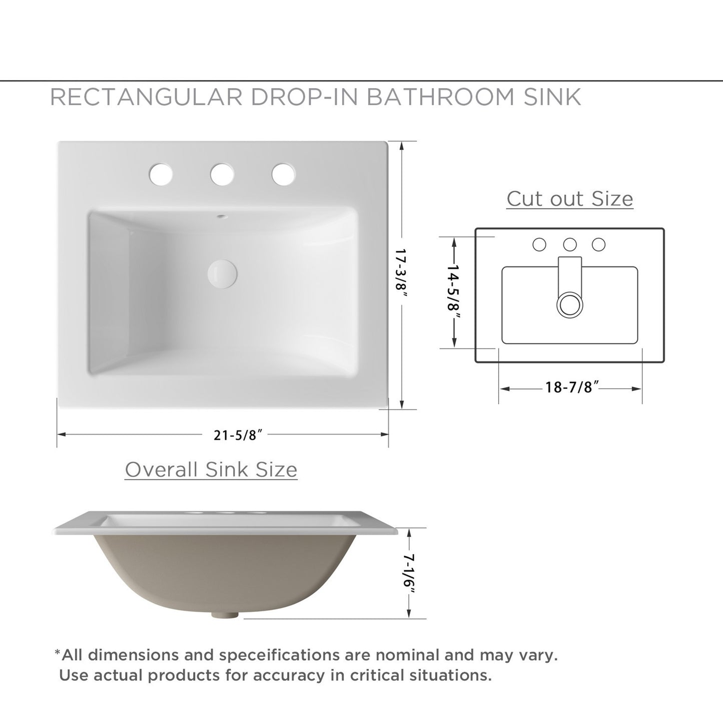 Laguna Beach 21-5/8 in. Bathroom Sink in White Ceramic Rectangular Drop-In with Overflow