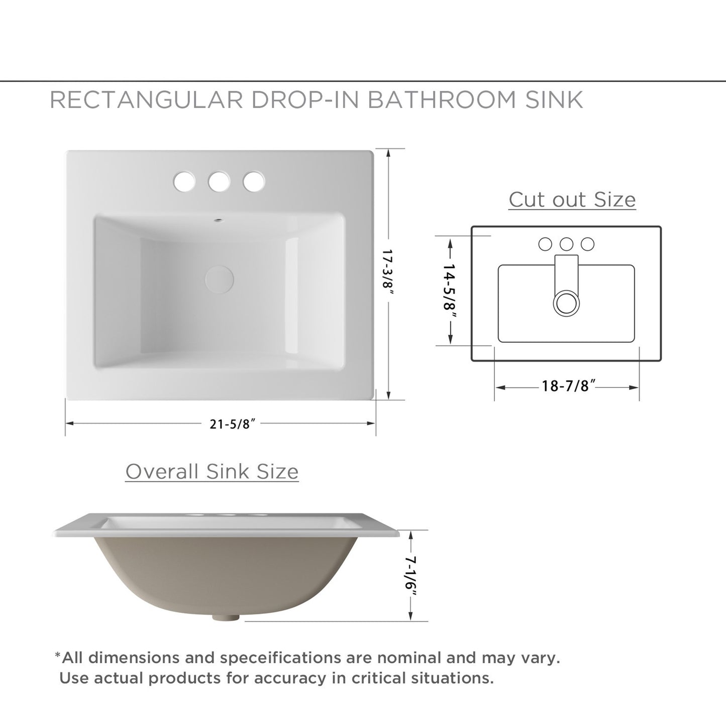 Laguna Beach 21-5/8 in. Bathroom Sink in White Ceramic Rectangular Drop-In with Overflow