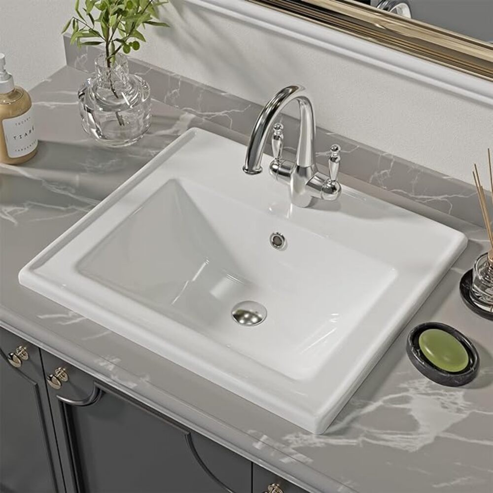 Malibu 19-7/8 in. Bathroom Sink in White Glazed Ceremic Rectangular Drop-In with Overflow and Single Faucet Hole