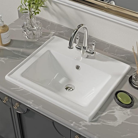 Malibu 19-7/8 in. Bathroom Sink in White Glazed Ceremic Rectangular Drop-In with Overflow and Single Faucet Hole