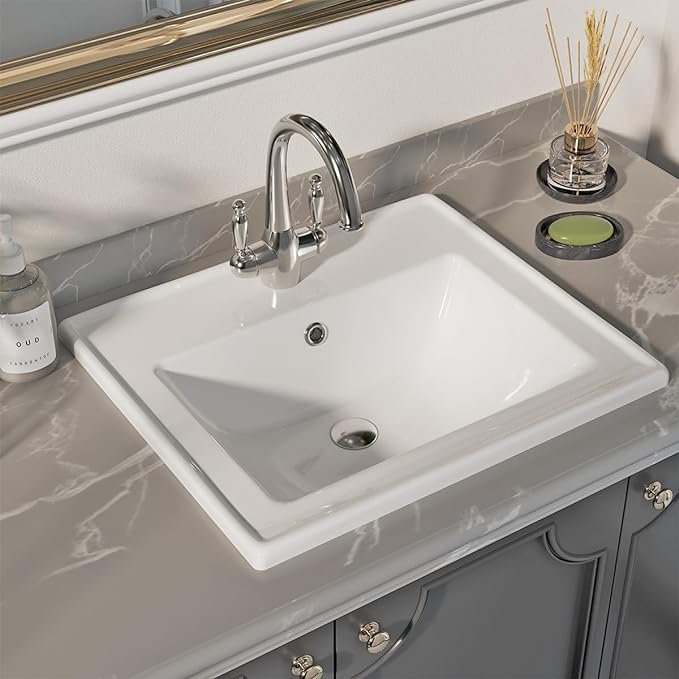 Malibu 19-7/8 in. Bathroom Sink in White Glazed Ceremic Rectangular Drop-In with Overflow and Single Faucet Hole