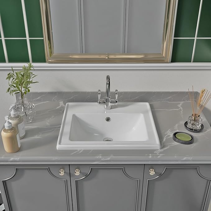Malibu 19-7/8 in. Bathroom Sink in White Glazed Ceremic Rectangular Drop-In with Overflow and Single Faucet Hole