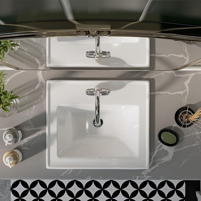 Malibu 19-7/8 in. Bathroom Sink in White Glazed Ceremic Rectangular Drop-In with Overflow and Single Faucet Hole
