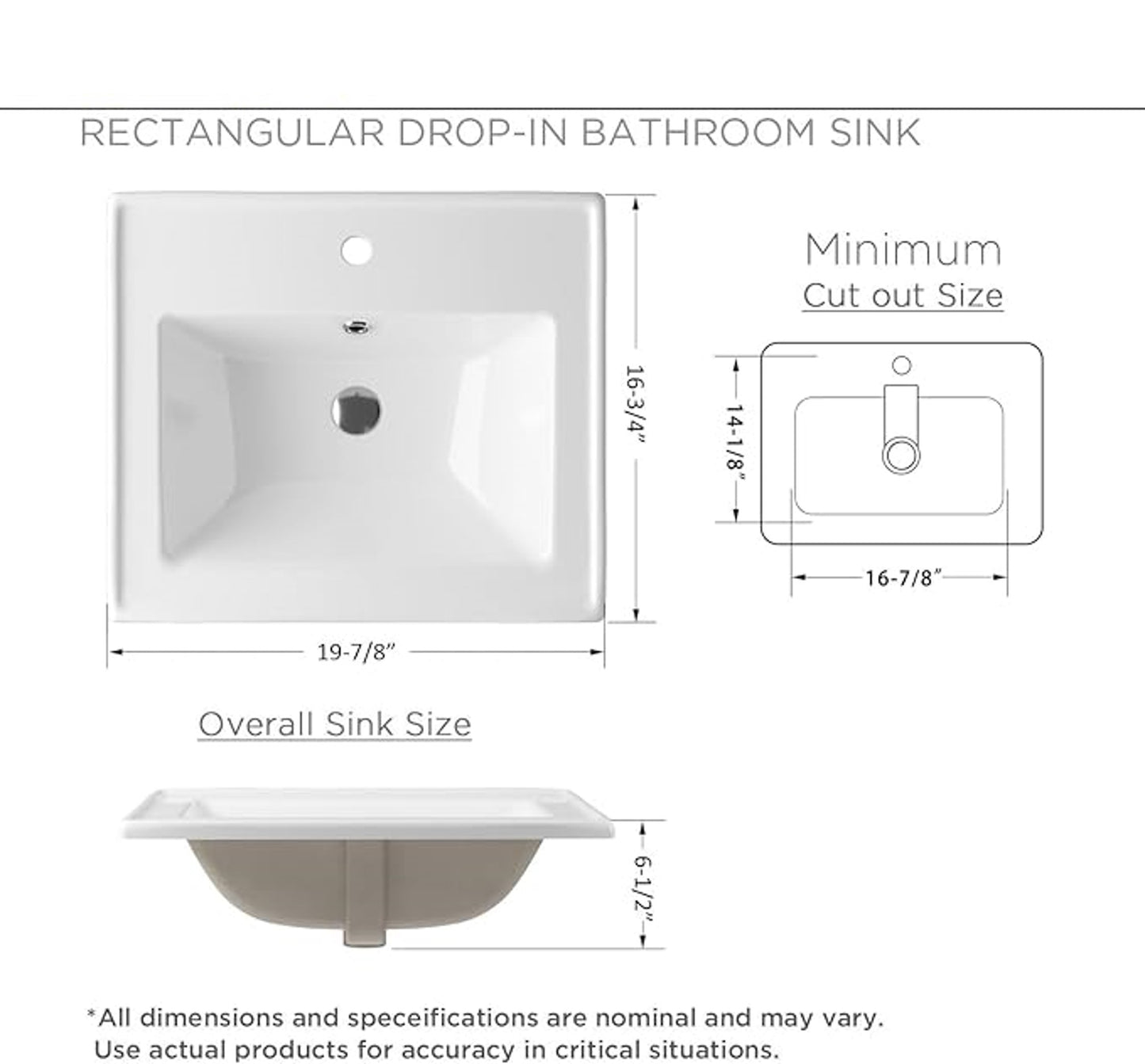 Malibu 19-7/8 in. Bathroom Sink in White Glazed Ceremic Rectangular Drop-In with Overflow and Single Faucet Hole