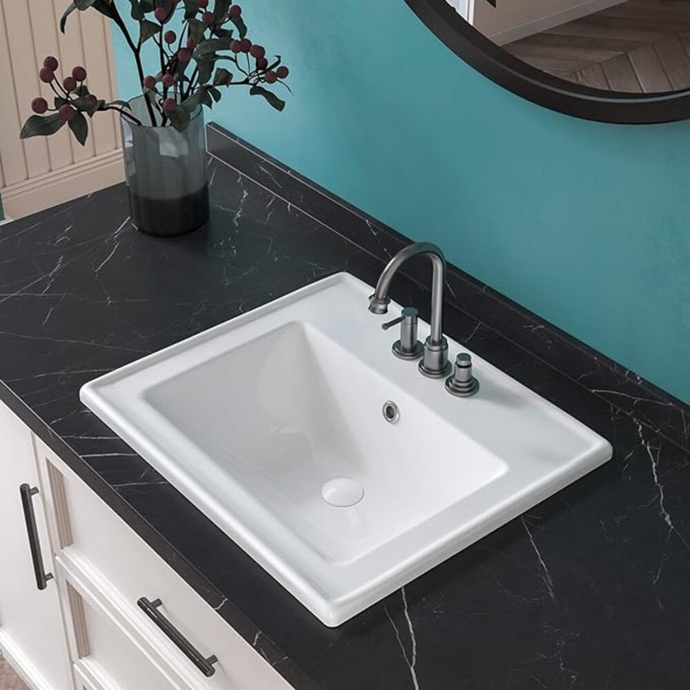 Malibu 19-7/8 in. Bathroom Sink in White Glazed Ceremic Rectangular Drop-In with Overflow and 4 in. Faucet Holes