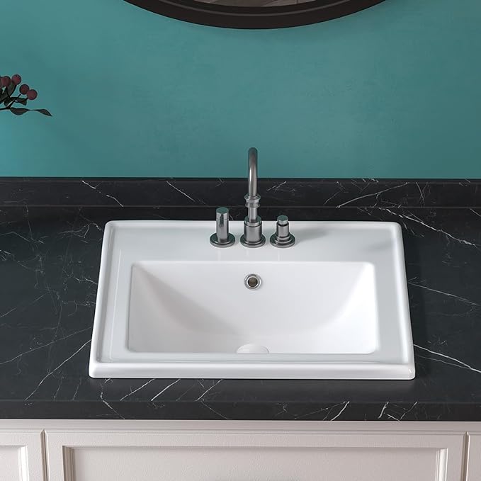 Malibu 19-7/8 in. Bathroom Sink in White Glazed Ceremic Rectangular Drop-In with Overflow and 4 in. Faucet Holes