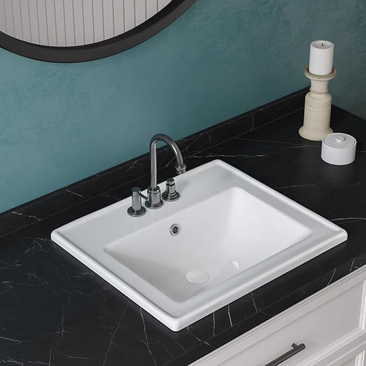 Malibu 19-7/8 in. Bathroom Sink in White Glazed Ceremic Rectangular Drop-In with Overflow and 4 in. Faucet Holes