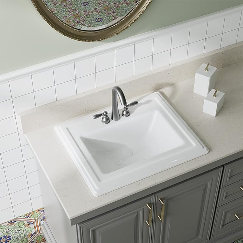 Malibu 22'' Bathroom Sink in White Ceramic Rectangular Drop-in with Overflow