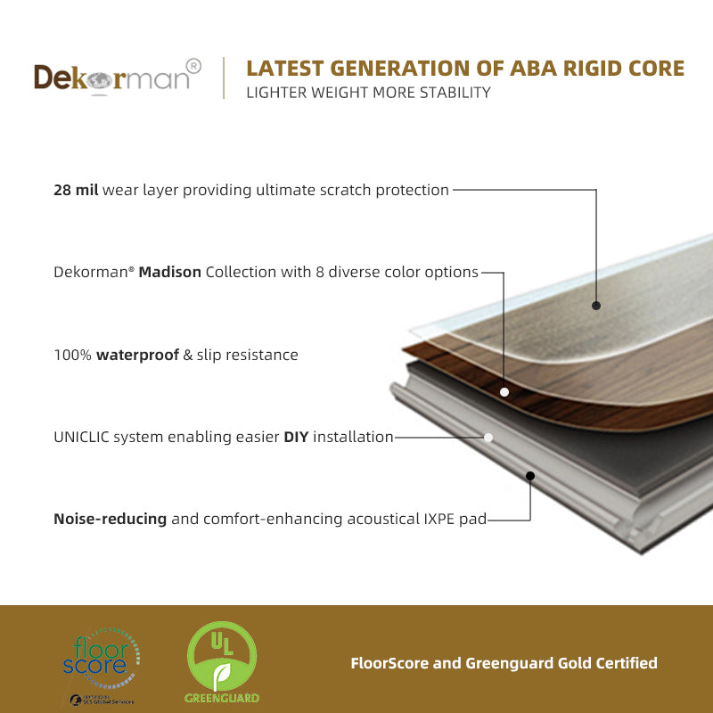 Madison 8mm/28mil Rocky Mountain Oak Waterproof Click Lock Luxury Vinyl Plank Flooring - 9 in. W x 60 in. L (22.4 sqft/case)
