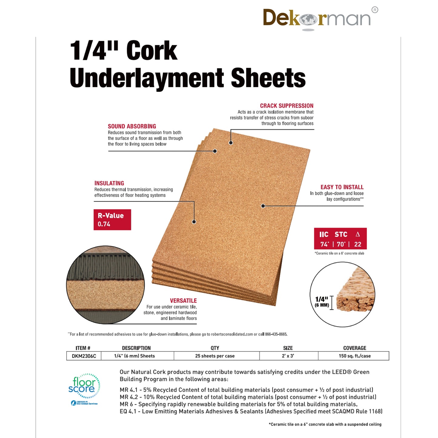 CorkNest 150 sq. ft. 24 in. W x 3 ft. L x 240mil 6mm T Cork Underlayment for engineer hardwoord and Tile Flooring (25-sheet)