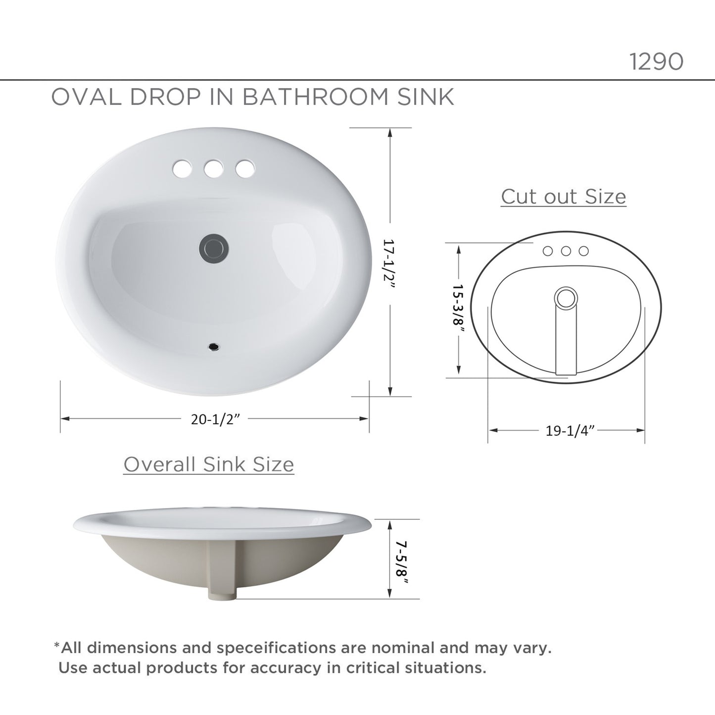 Santa Monica 20 in. Bathroom Sink in White Ceramic Oval Drop-in with Overflow and 4 in. Faucet Holes