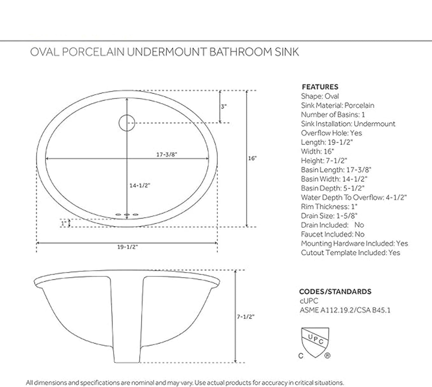 Newport 19-1/2 in. Bathroom Sink in White Ceramic Oval Undermount with Overflow