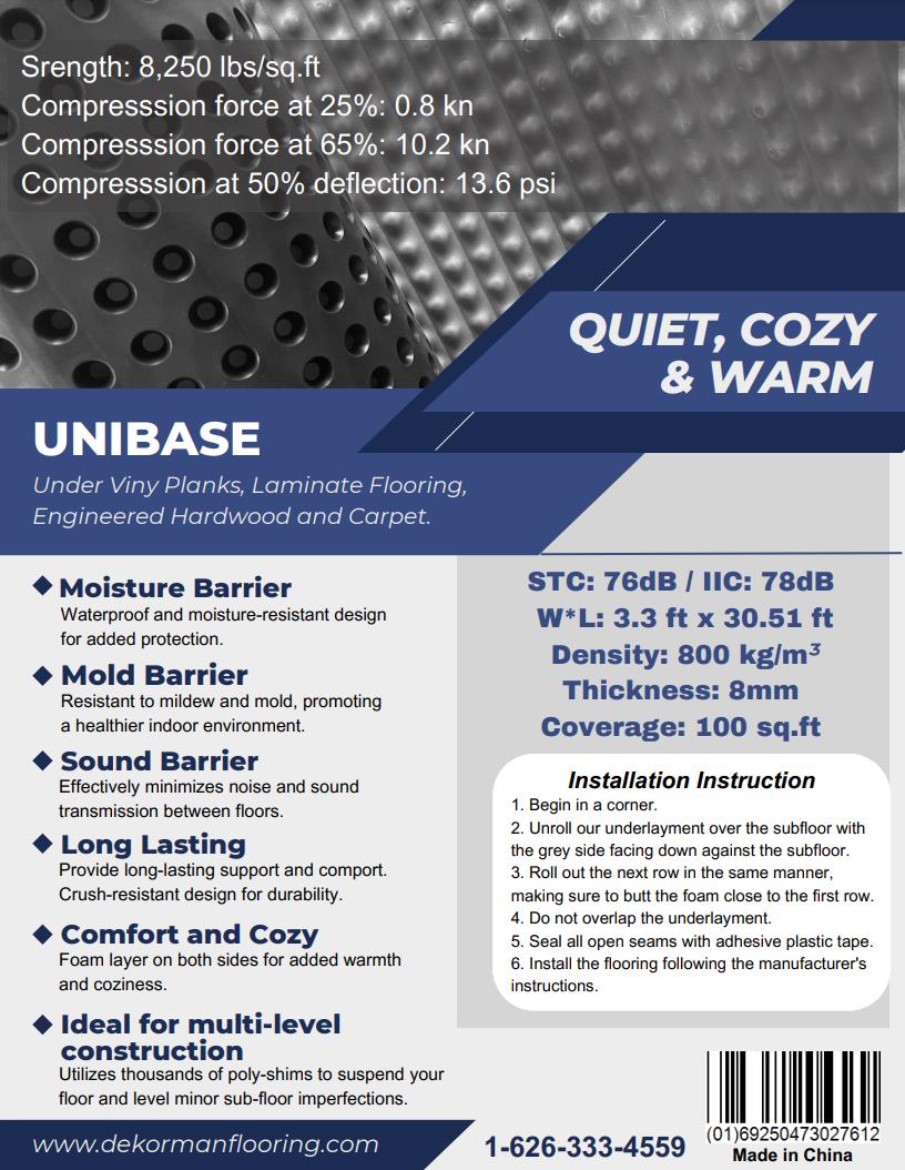 Unibase 100 sq. ft. 40 x in. W x 30.51 x ft. L x 8mm T (315 mil) Underlayment
