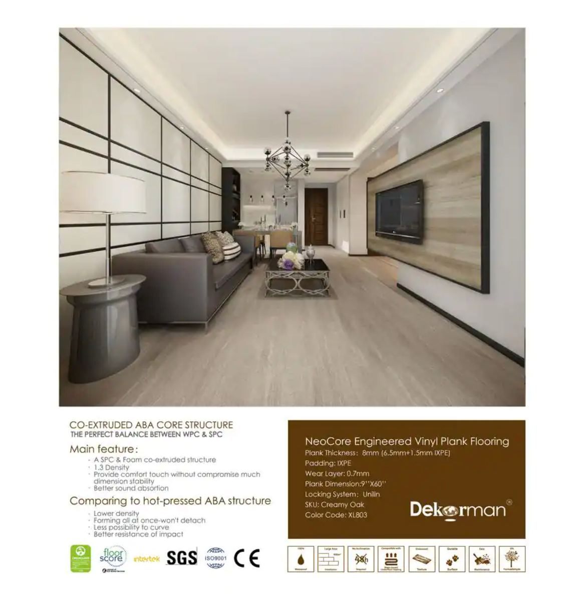 Madison 8mm/28mil Canyon Creamy Oak Waterproof Click Lock Luxury Vinyl Plank Flooring - 9 in. W x 60 in L (22.4 sqft/case)