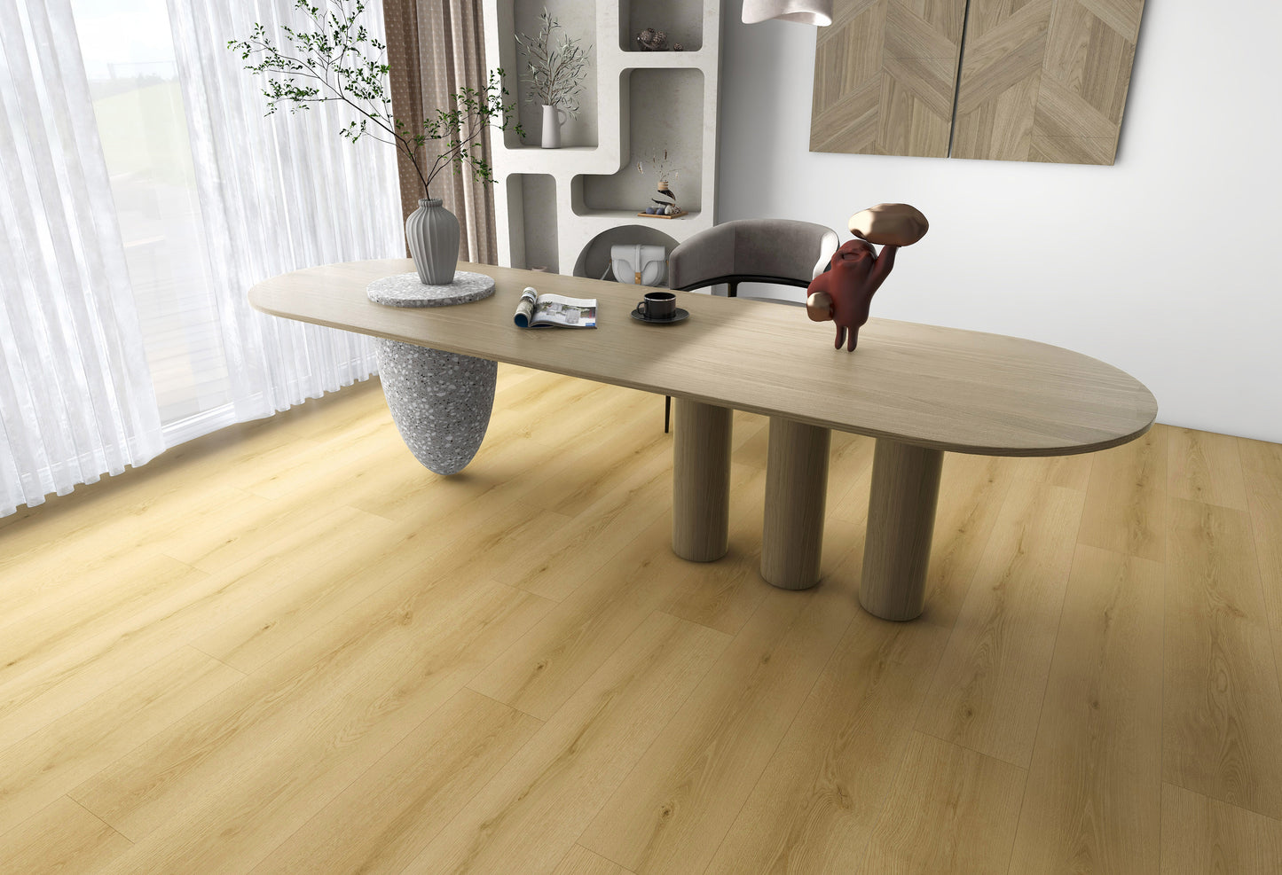 Amber Oak 3/8 in. T x 9 in. W Tongue and Groove Hybrid Engineered Hardwood Flooring (32.68 sq. ft./Case)