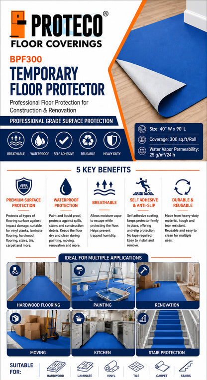 Fabric with Breathable Film Temporary Flooring and Carpet Protective Film 40 in W x 90 ft L x 1.5 mm (300sq. ft./roll)