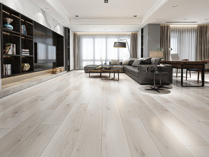 Mansion Snow Creek EIR 12 mm T x 7.7 in. W Uniclic HDF AC4 Waterproof Laminate Wood Flooring (15.9 sq. ft./Case)