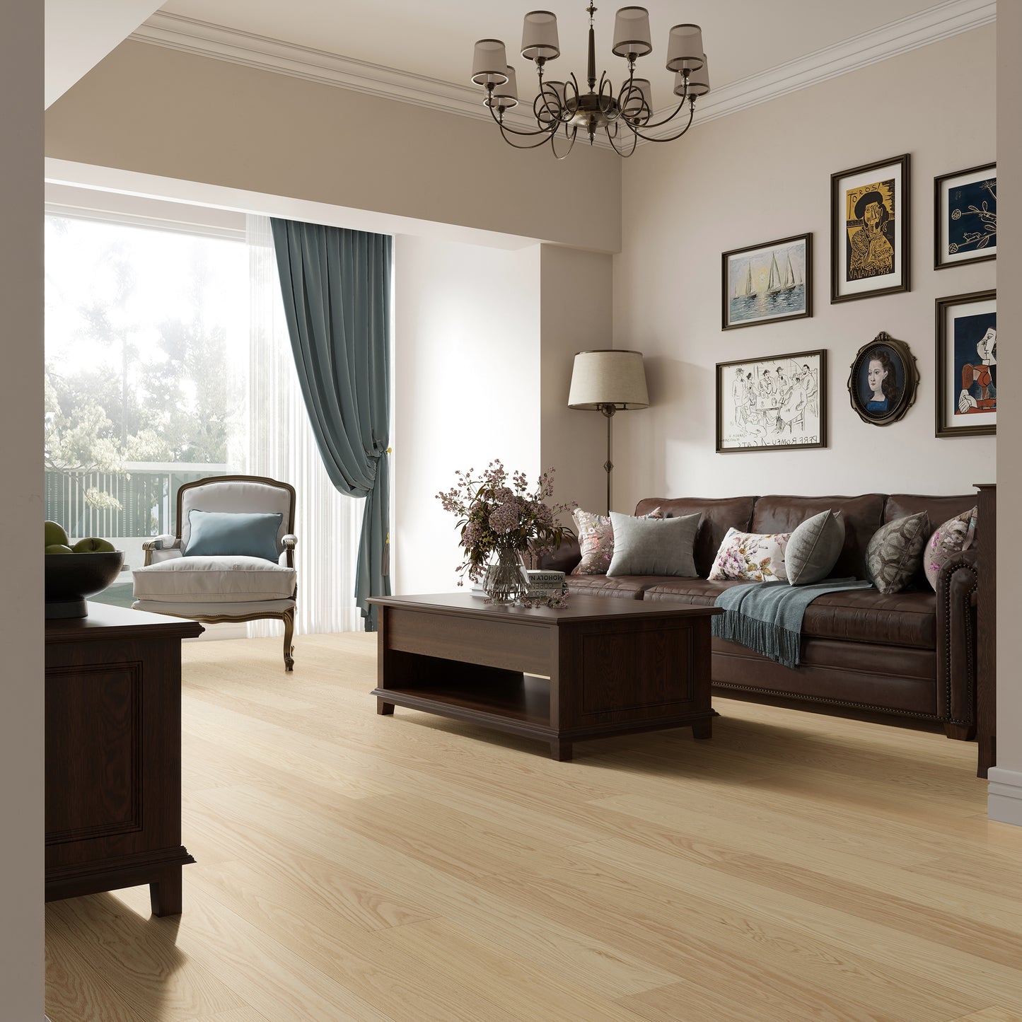 DreamVilla Sunlit Oak 5/8 in. T x 9 in. W Tongue and Groove Wirebrushed Engineered Hardwood Flooring 31.26 sq. ft./Case