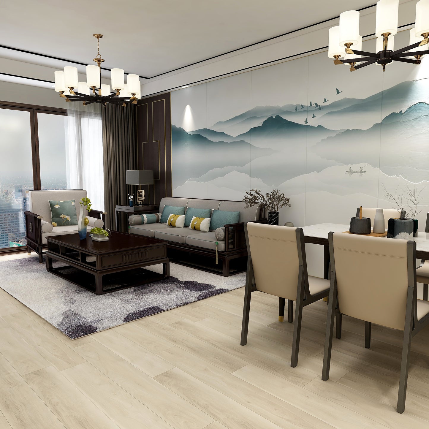 Route66 8mm/22mil Newland Hickory 9 in. W x 60 in L. Click Lock Waterproof SPC Vinyl Planks Flooring (18.75 sq.ft/case)