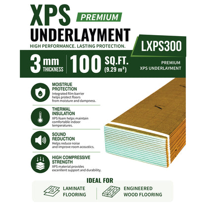 Premium XPS 100 sq. ft. 46.5 x in. W x 25.8 x ft. L x 3 mm T 120 mil Underlayment for Laminate Engineered Hardwood Floor