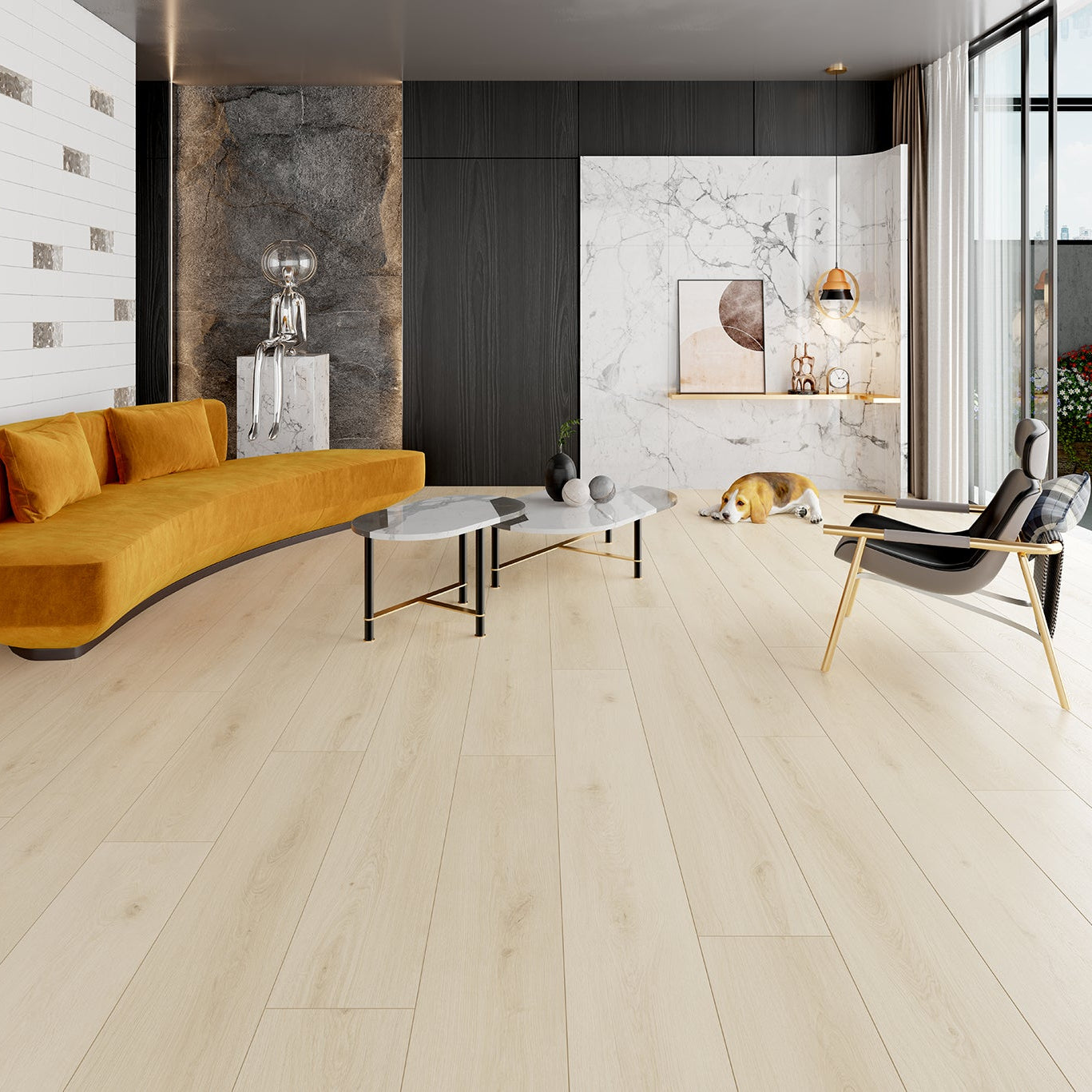 TwinsVista Cloud Dancer 14mm T x 9.3" W x 72" L AC4 Waterproof Laminate wood Flooring  (23.25 sq.ft)