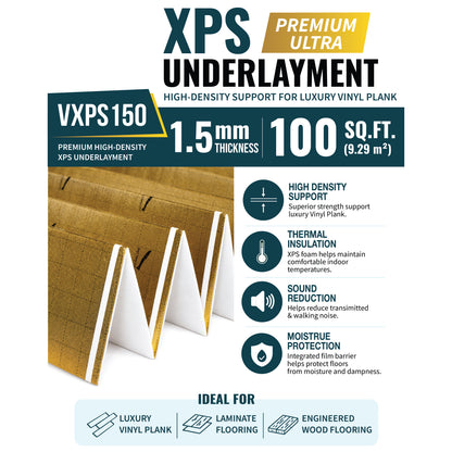 Premium Ultra XPS 100 sq.ft 46.5 x in. W x 25.8 x ft. L x 1.5mm T 60mil Underlayment for Vinyl Flooring