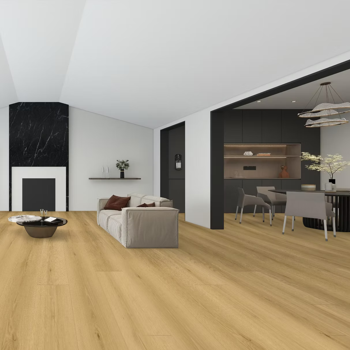 Amber Oak 3/8 in. T x 9 in. W Tongue and Groove Hybrid Engineered Hardwood Flooring (32.68 sq. ft./Case)